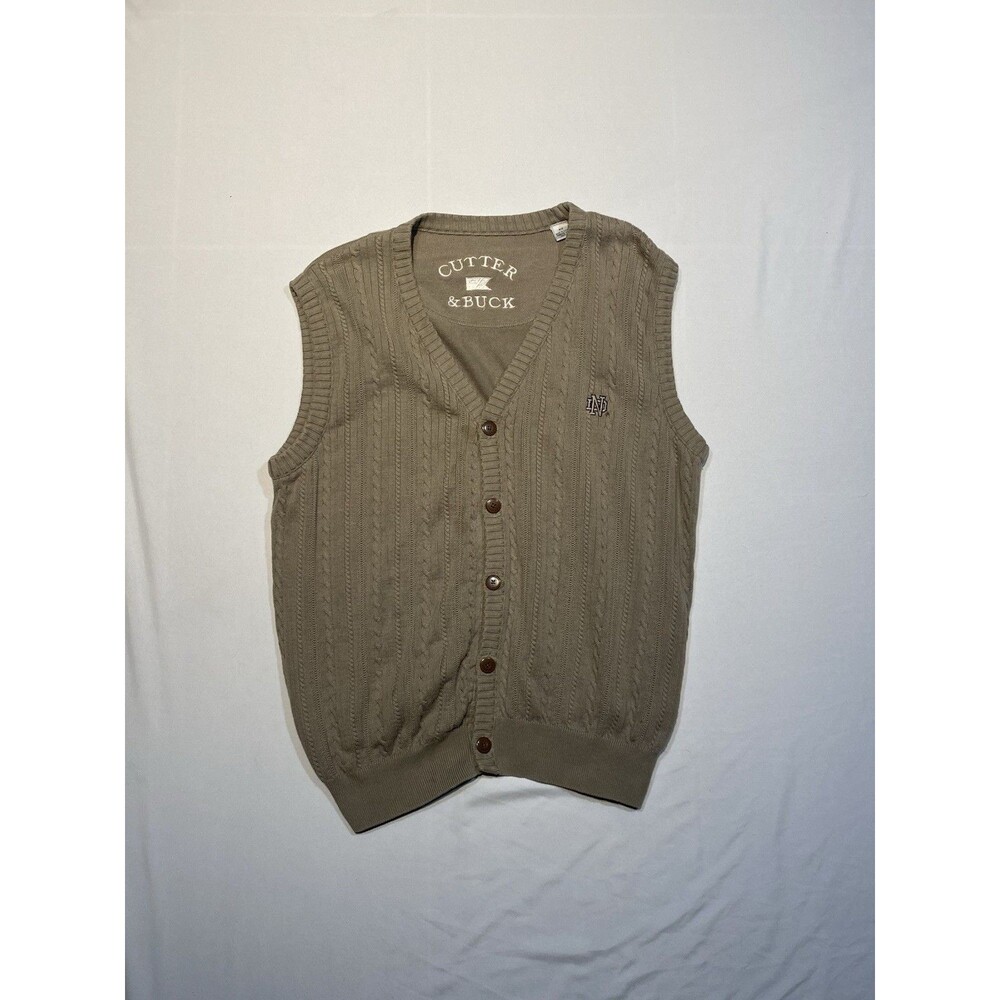 Vintage Cutter and Buck Notre Dame Quilted Sweater Vest Brown Tan